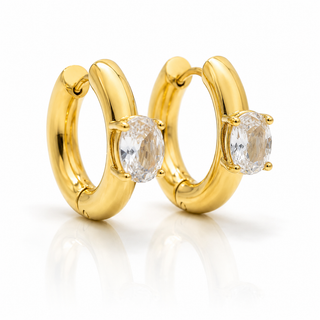 Oval Stone Hoop Earring
