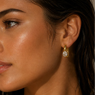 Oval Stone Hoop Earring