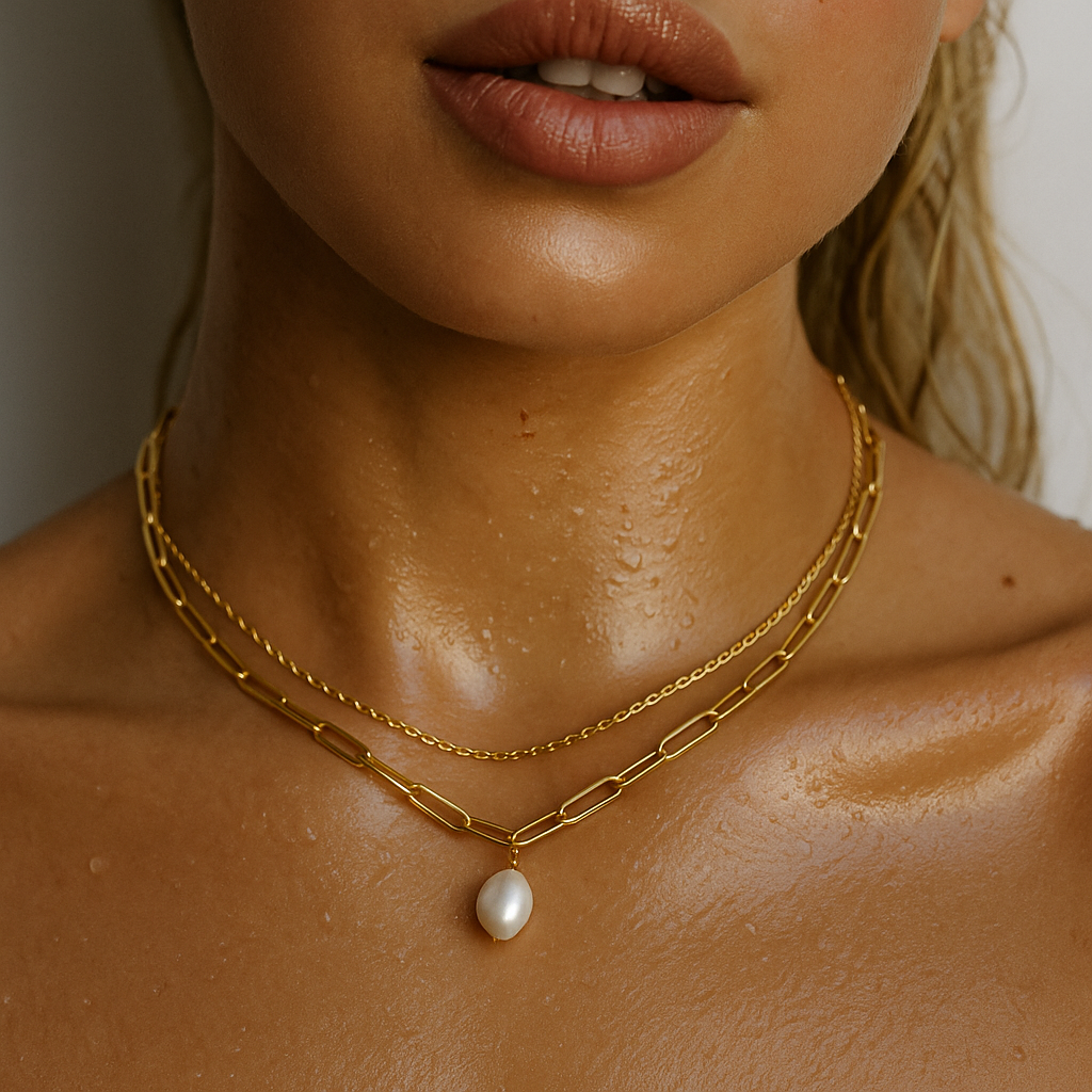 Renee Double Chain Pearl Choker Necklace - Ellie Vail Jewelry Renee Double Chain Pearl Choker Necklace - Ellie Vail Jewelry