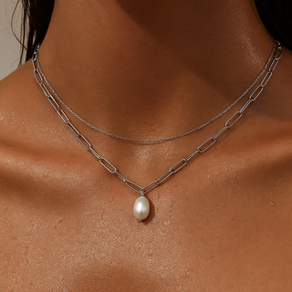 Renee Double Chain Pearl Choker Necklace