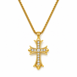 Studded Cross Pendant Necklace
