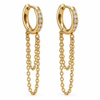 Pavé Hoop Drop Chain Earring