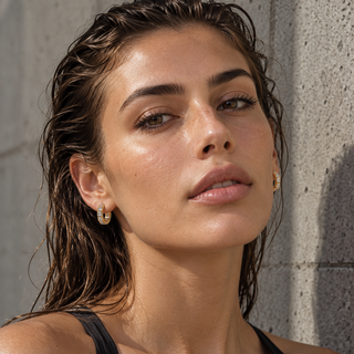 Emerald Bezel Mini Hoop Earring
