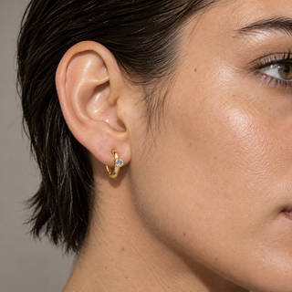 Bezel Stone Mini Hoop Earring