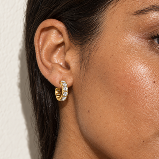 Emerald Bezel Mini Hoop Earring