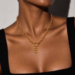 Gothic "E" Initial Pendant Necklace