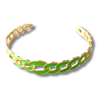 Green Enamel Chain Cuff Bracelet
